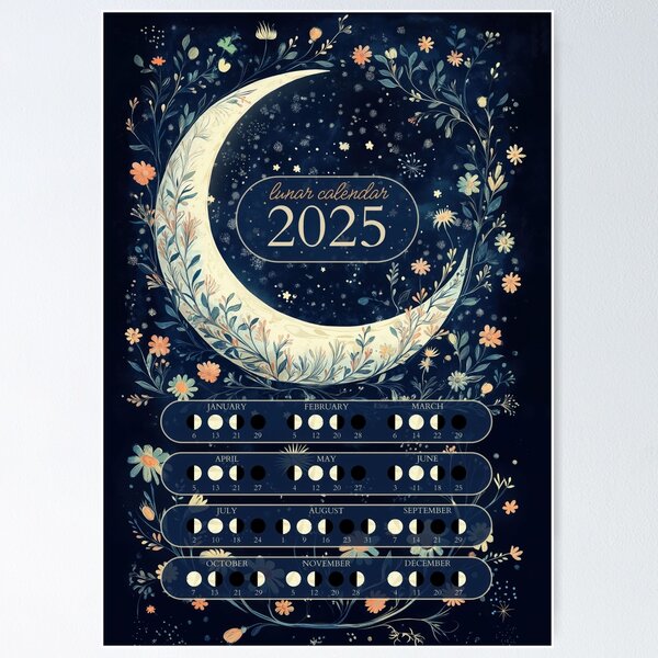 Aperçu de l'œuvre Calendrier Lunaire 2025 Boho Bleu Marine créée et vendue par Thunderg1rl.