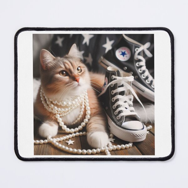 Item preview, Cat beige with chucks and pearl necklace designed and sold by Kunst-in-Szene.