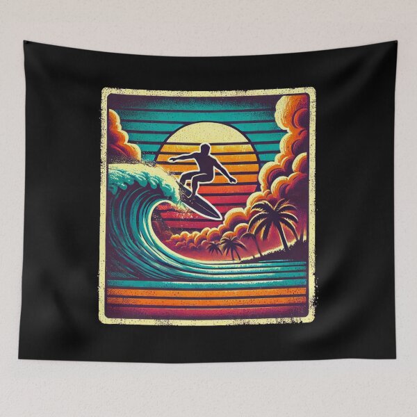 Item preview, Vintage Surfer Riding the Wave at Sunset with Palm Trees designed and sold by Blink Art Studio.