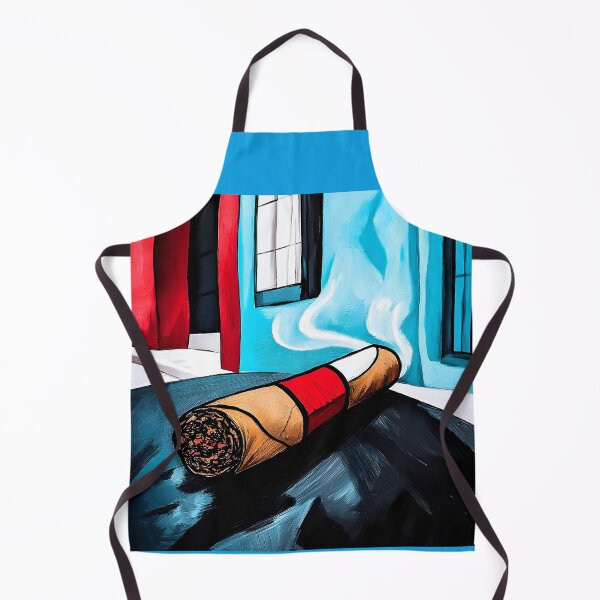 Item preview, Cuban Cigar with Smoke on Dark Surface Against Vibrant Red and Blue Urban Backdrop - Bold Contrast Generative AI designed and sold by OlfactoART Studio.