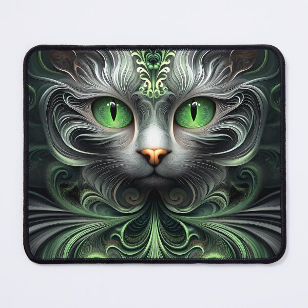 Item preview, Unleash the Enchantment: The Mystic Cat Awaits - artistic green and gray cat designed and sold by ljgift.