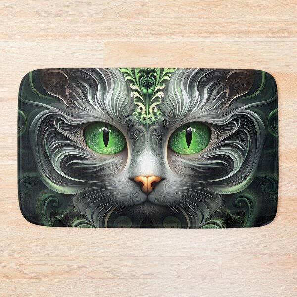 Item preview, Unleash the Enchantment: The Mystic Cat Awaits - artistic green and gray cat designed and sold by ljgift.