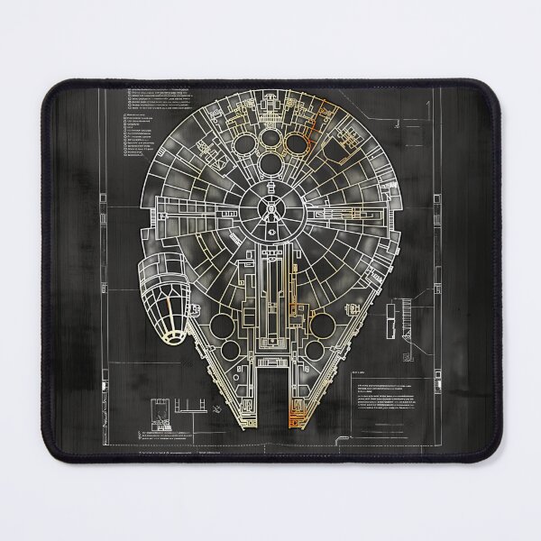 Vista previa del artículo con la obra «Dibujo artístico de un plano de la nave espacial de Star Wars del Halcón Milenario», diseñado y vendido por SavinMercantile.