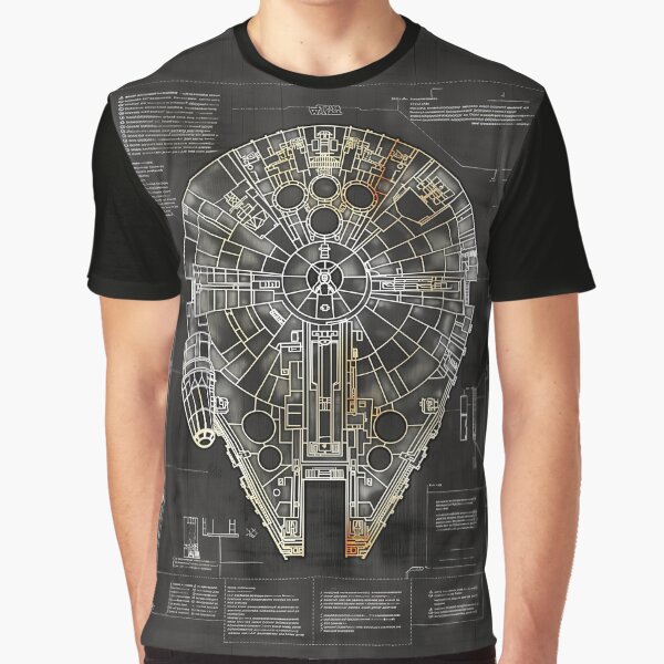 Vista previa del artículo con la obra «Dibujo artístico de un plano de la nave espacial de Star Wars del Halcón Milenario», diseñado y vendido por SavinMercantile.