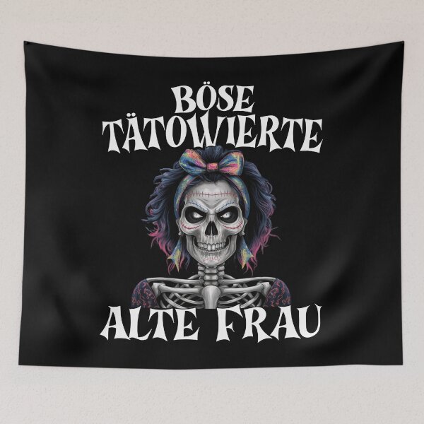 Item preview, Böse Tatowierte Alte Frau , Messy Bun Skull  designed and sold by Smix Pixels.