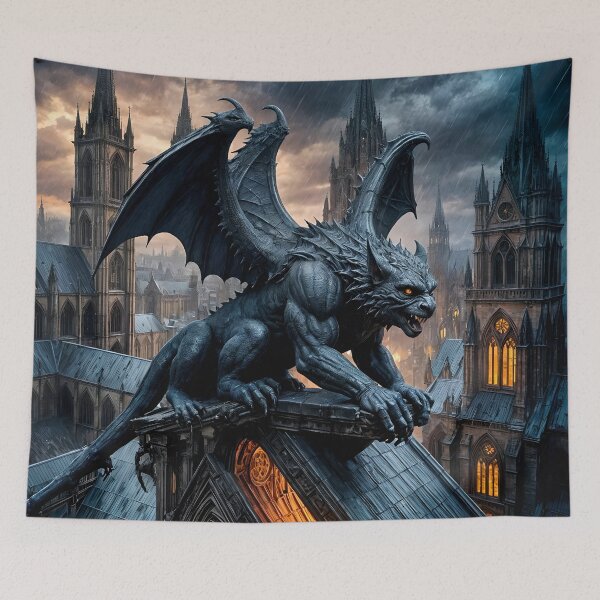Item preview, Gargoyle Awakening on Rain-Soaked Cathedral Roof designed and sold by koreatvtea.