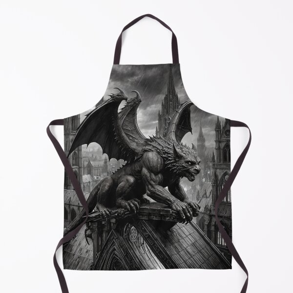 Item preview, Gargoyle Awakening on Black and White Roof - Gothic Architecture designed and sold by koreatvtea.
