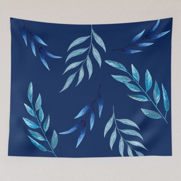 Item preview, Blue Leaves Pattern on Blue Background designed and sold by WhiteSoftPetals.