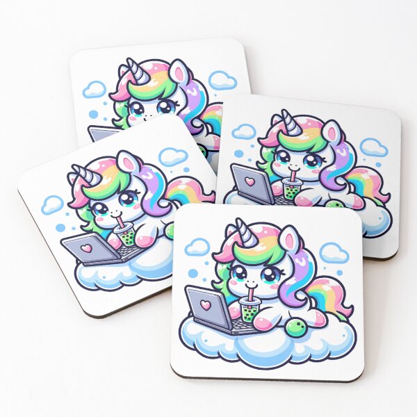 Item preview, Kawaii Gaming rainbow Unicorn drinking boba Sticker and more designed and sold by CRandRRstickers.