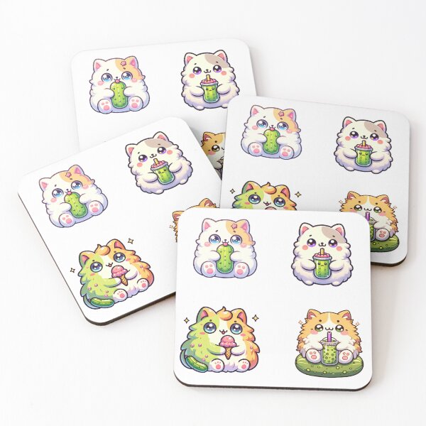 Item preview, Kawaii adorable Fluffy pickle cats, drinking there pickle boba stickers and more designed and sold by CRandRRstickers.
