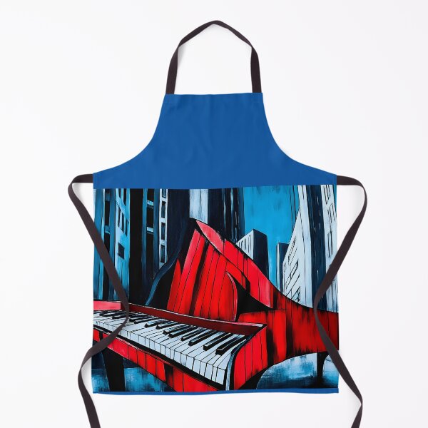 Item preview, Surreal Urban Art Red Piano in Foreground with Abstract Tall Buildings and Vivid Blue Sky Generative AI designed and sold by OlfactoART Studio.