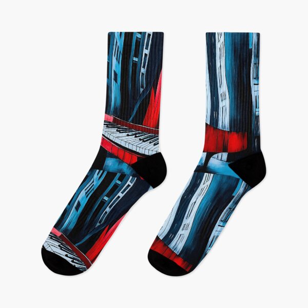 Item preview, Surreal Urban Art Red Piano in Foreground with Abstract Tall Buildings and Vivid Blue Sky Generative AI designed and sold by OlfactoART Studio.
