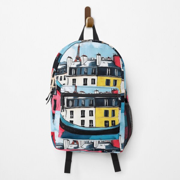 Item preview, Colorful Parisian Neighborhood with Distant Eiffel Tower- Whimsical Art with Wavy Lines Digital Art designed and sold by OlfactoART Studio.