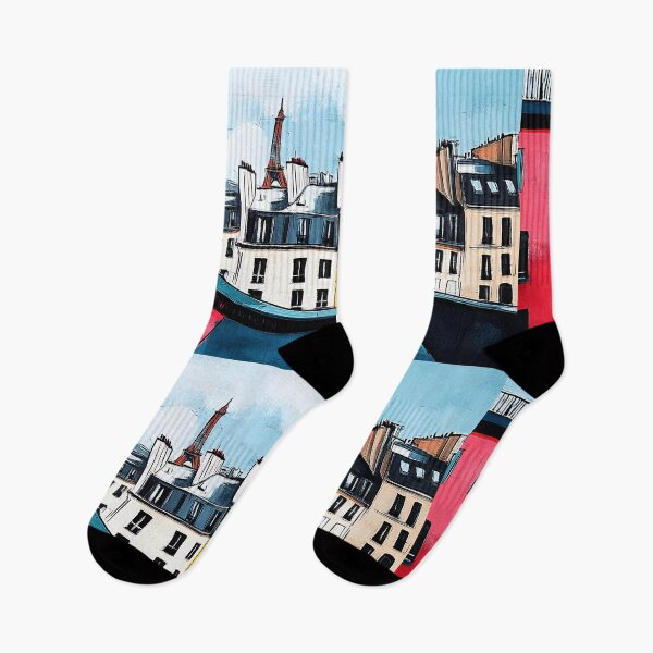 Item preview, Colorful Parisian Neighborhood with Distant Eiffel Tower- Whimsical Art with Wavy Lines Digital Art designed and sold by OlfactoART Studio.