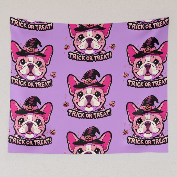 Item preview, Pink Frenchie saying trick or treat sticker and more designed and sold by CRandRRstickers.