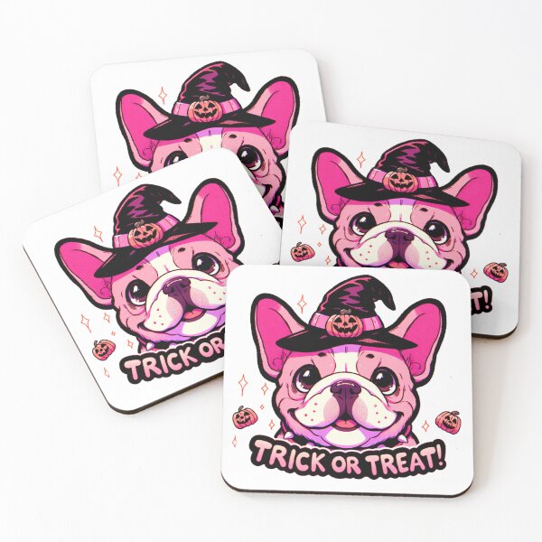 Item preview, Pink Frenchie saying trick or treat sticker and more designed and sold by CRandRRstickers.