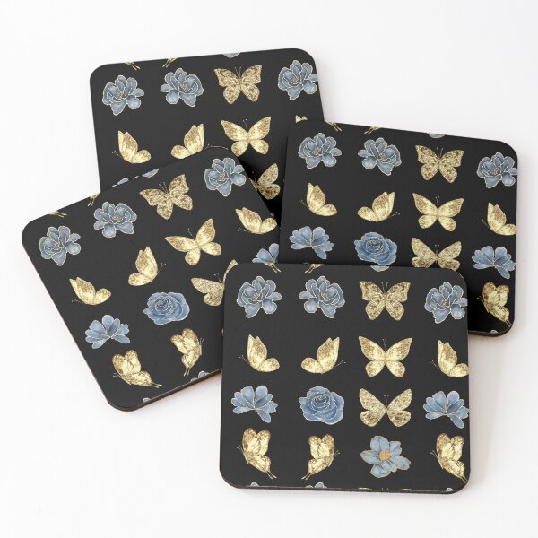 Item preview, Golden Butterflies With Flower - Black Background designed and sold by patternjp.