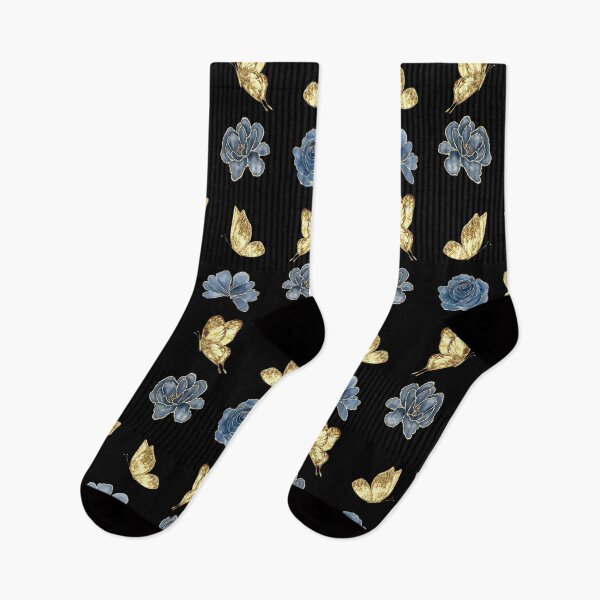 Item preview, Golden Butterflies With Flower - Black Background designed and sold by patternjp.