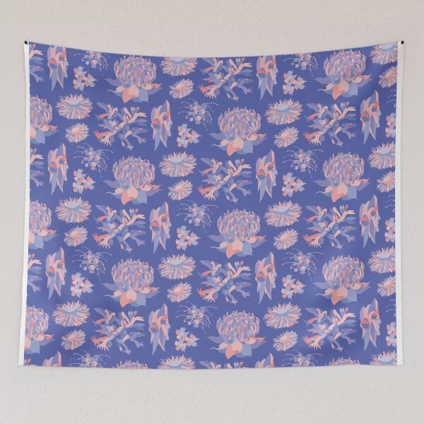 Item preview, Australian flowers pattern purple pink blue designed and sold by blueidesign.