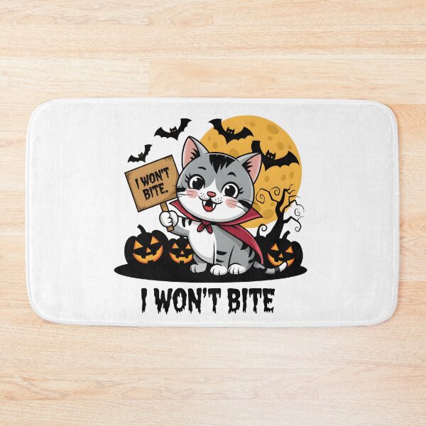 Item preview, Cute Halloween Vampire Cat with "I Won't Bite" Sign designed and sold by Sonchai Paladsai.