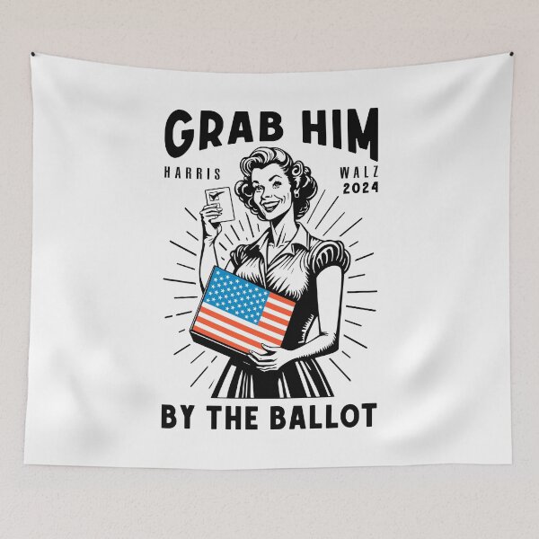 Item preview, Grab Him By The Ballot Harris Walz 2024 Vintage Ad USA Flag designed and sold by GrandeDuc.