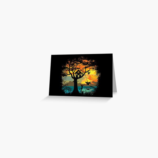 Sunset Silhouette Swing Greeting Card