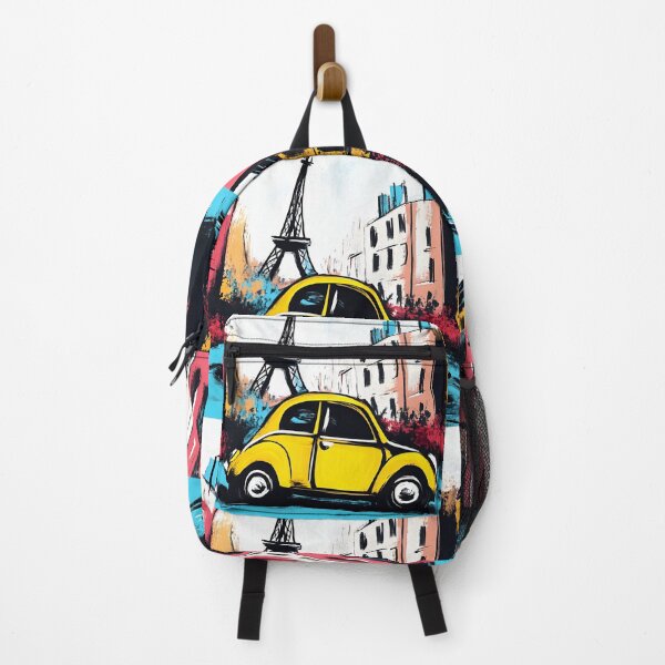 Item preview, Yellow Car on Colorful Parisian Street with Eiffel Tower - Whimsical Urban Scene Bold Abstract AI Generated designed and sold by OlfactoART Studio.