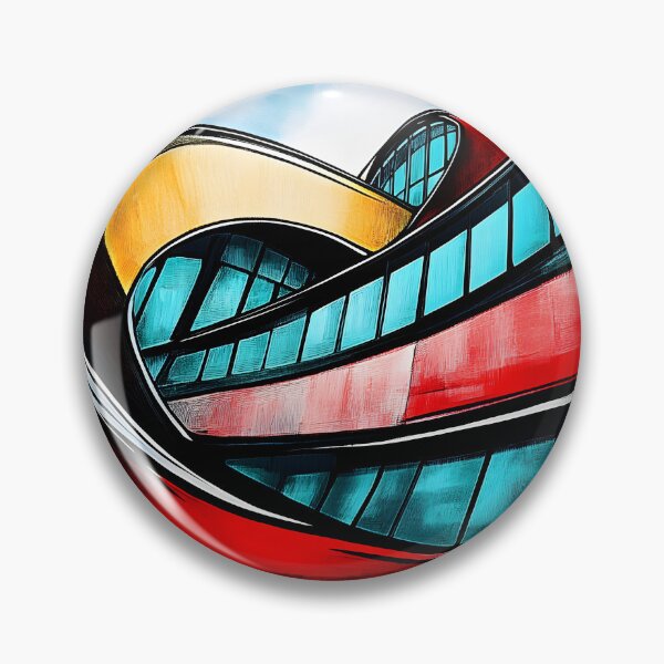 Item preview, Modern Architectural Design with Sleek Curving Lines and Bold Red Yellow Blue Palette - Abstract Art designed and sold by OlfactoART Studio.