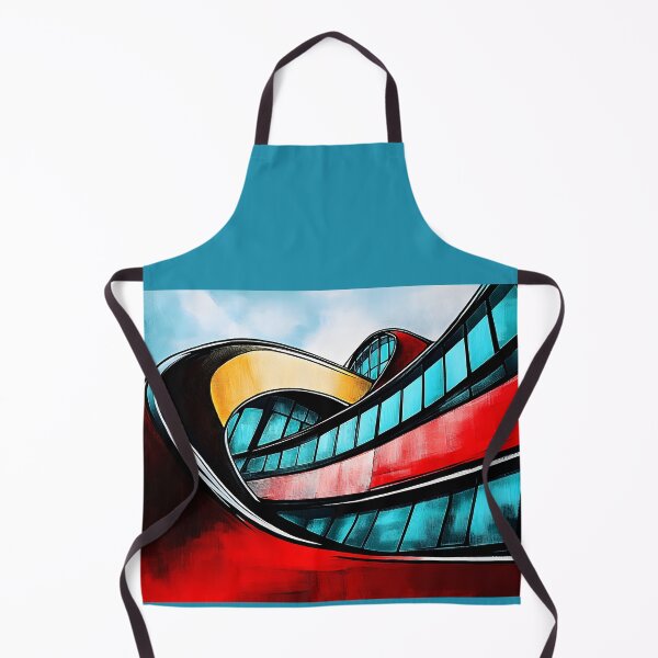 Item preview, Modern Architectural Design with Sleek Curving Lines and Bold Red Yellow Blue Palette - Abstract Art designed and sold by OlfactoART Studio.