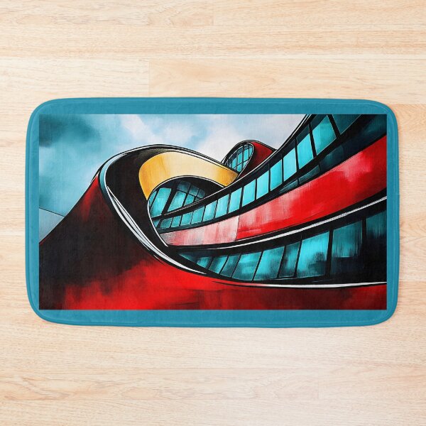 Item preview, Modern Architectural Design with Sleek Curving Lines and Bold Red Yellow Blue Palette - Abstract Art designed and sold by OlfactoART Studio.