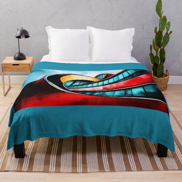 Item preview, Modern Architectural Design with Sleek Curving Lines and Bold Red Yellow Blue Palette - Abstract Art designed and sold by OlfactoART Studio.