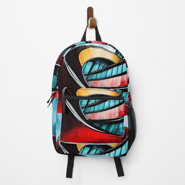 Item preview, Modern Architectural Design with Sleek Curving Lines and Bold Red Yellow Blue Palette - Abstract Art designed and sold by OlfactoART Studio.