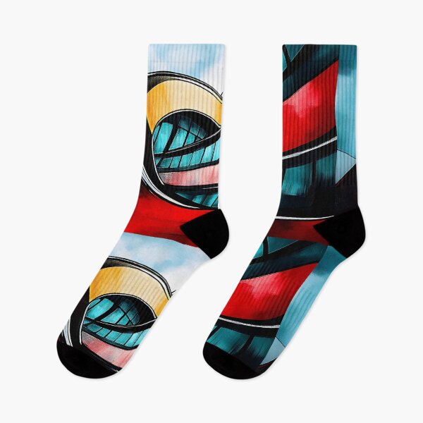 Item preview, Modern Architectural Design with Sleek Curving Lines and Bold Red Yellow Blue Palette - Abstract Art designed and sold by OlfactoART Studio.