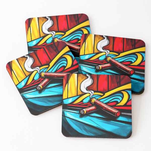 Item preview, Two Cigars in Vibrant Bold Colors with One Lit and Emitting Smoke - Abstract Colorful Pattern designed and sold by OlfactoART Studio.
