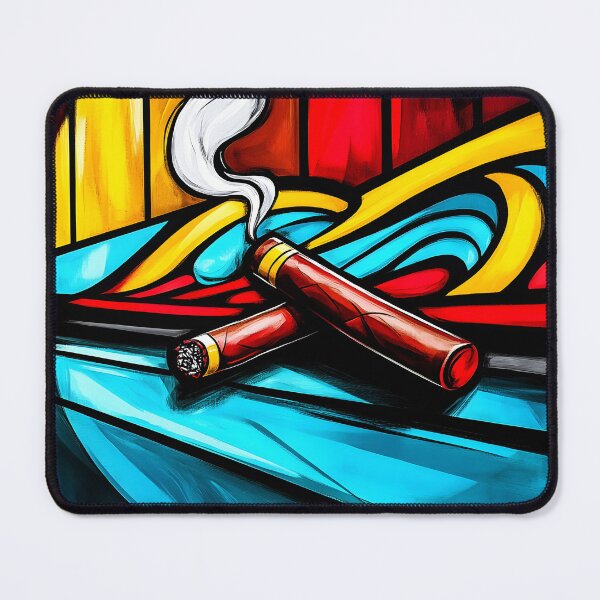 Item preview, Two Cigars in Vibrant Bold Colors with One Lit and Emitting Smoke - Abstract Colorful Pattern designed and sold by OlfactoART Studio.