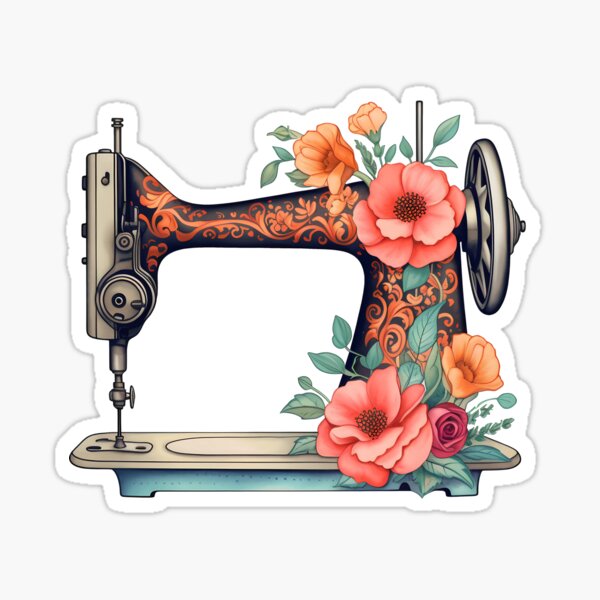 Vista previa del artículo con la obra «Máquina de coser antigua con motivos florales, acuarela vintage», diseñado y vendido por AKAliceArts4289.