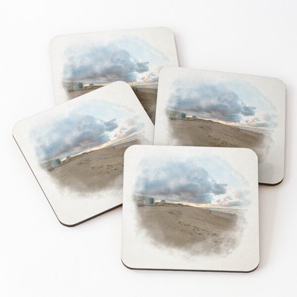 Item preview, Empty beach in autumn at sunset in watercolor designed and sold by FotoMahieu.
