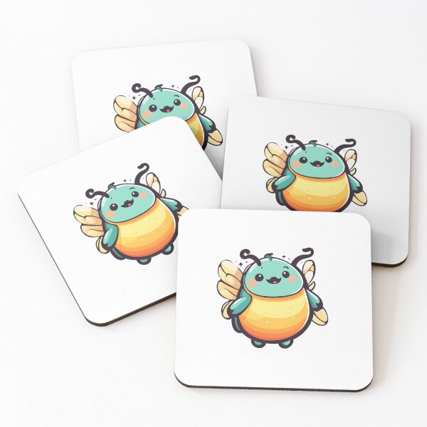 Item preview, Teal and Orange June Bug with Yellow Wings - Minimalist Firefly Art designed and sold by CrownedCanvas.