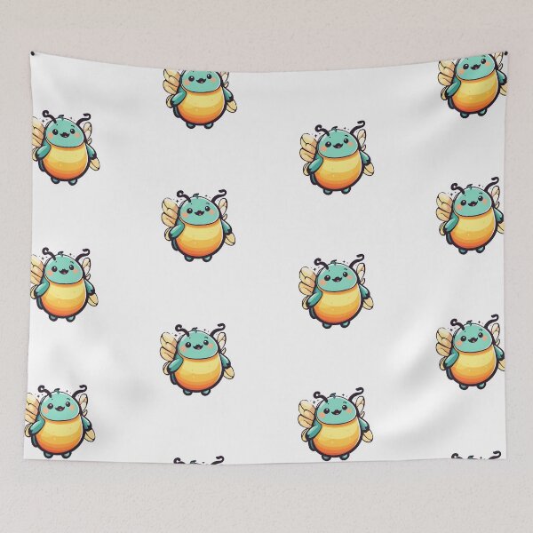 Item preview, Teal and Orange June Bug with Yellow Wings - Minimalist Firefly Art designed and sold by CrownedCanvas.