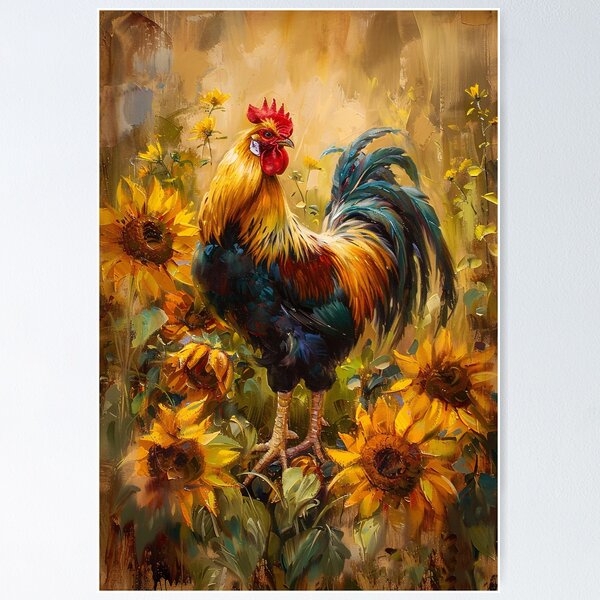 Item preview, Rooster and Sunflowers Oil Painting designed and sold by cikedo.
