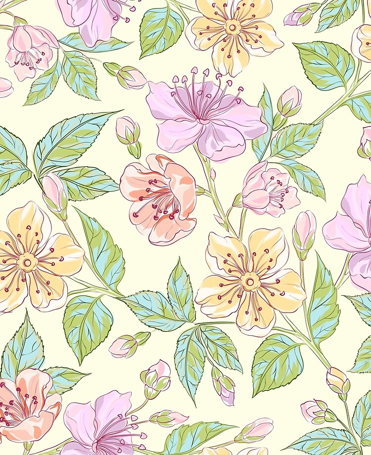 Pastel Rose Flowers I Pale Pink Flowers on Cream Ivory Background I Vintage  50s Pattern Seamless