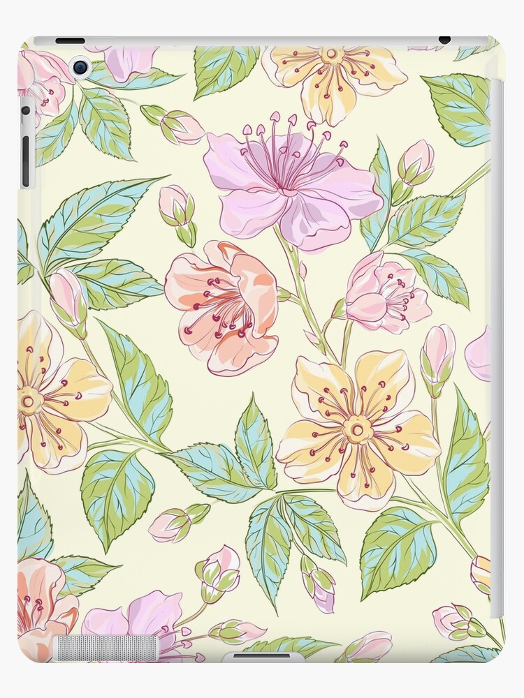 Funda y vinilo para iPad «Flores color de rosa pastel I Flores de color  rosa pálido sobre fondo de marfil crema I Patrón Vintage 50s perfecta» de  tanabe | Redbubble