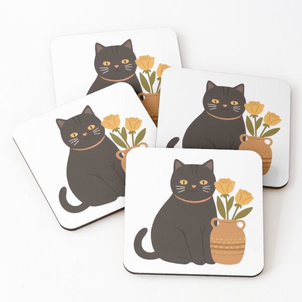 Item preview, Cute funny chubby cat and two yellow roses in a vase. designed and sold by SaraSumi.