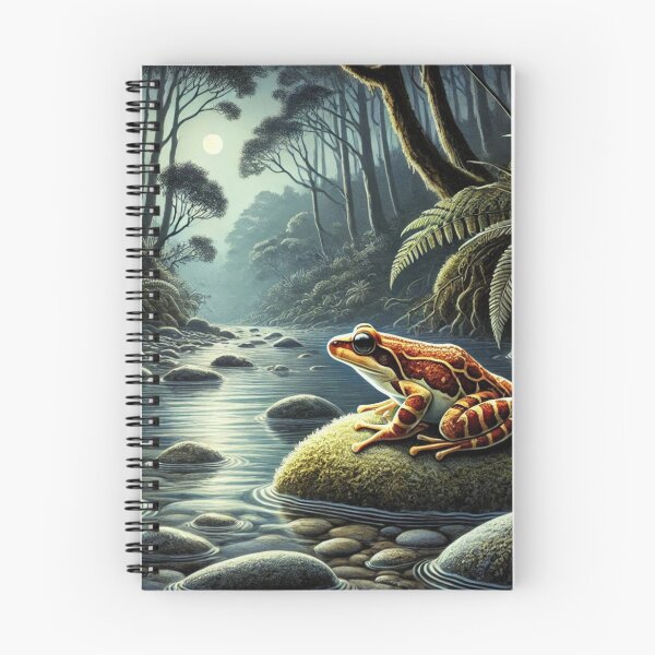 Item preview, Rare Frog in New Zealand Stream at Night - Moonlit Wildlife Art designed and sold by NocturnalNook.