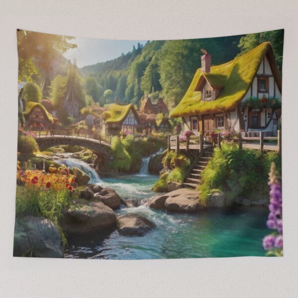 Item preview, Mystic Waterfall Village designed and sold by BlareBlare.