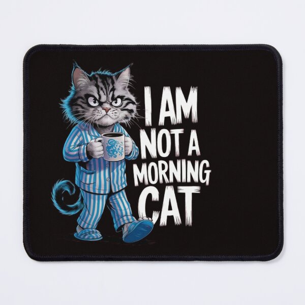 Item preview, Not a Morning Cat T-Shirt: Angry Furry Cat in Pajamas with Coffee designed and sold by masteryStore.