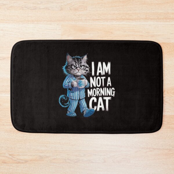 Item preview, Not a Morning Cat T-Shirt: Angry Furry Cat in Pajamas with Coffee designed and sold by masteryStore.