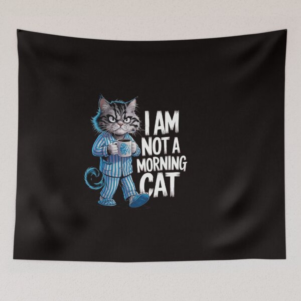 Item preview, Not a Morning Cat T-Shirt: Angry Furry Cat in Pajamas with Coffee designed and sold by masteryStore.
