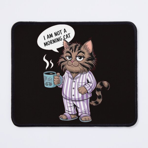 Item preview,  Not a Morning Cat T-Shirt: Angry Furry Cat in Pajamas with Coffee designed and sold by masteryStore.
