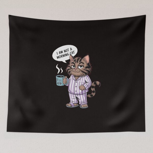 Item preview,  Not a Morning Cat T-Shirt: Angry Furry Cat in Pajamas with Coffee designed and sold by masteryStore.